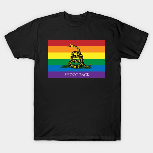 Shoot Back Rainbow Gadsden Flag T-Shirt by Operation Blazing Sword